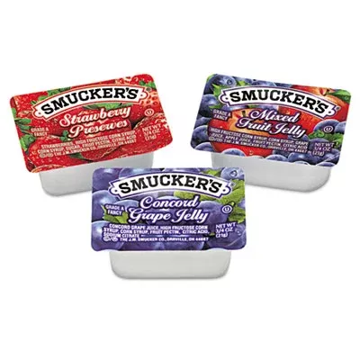 Smucker’s Jam Assortment, Single Serving Packs, 0.5 oz, 200/Carton