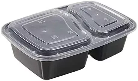 TigerChef Black Rectangular 2-Compartment Bento Box with Lid 30 oz. – 12 pcs