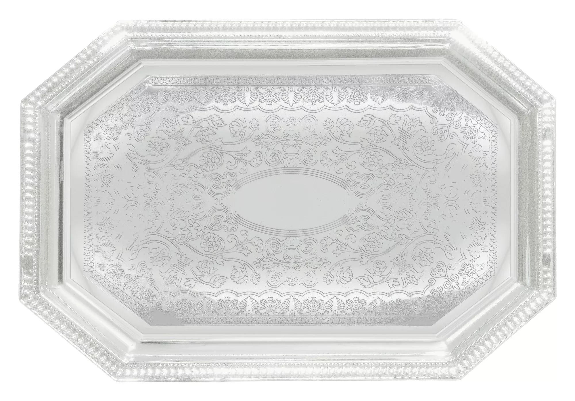 Winco CMT-1420 Chrome Plated Engraved Octagonal Serving Tray, 20″ x 14″